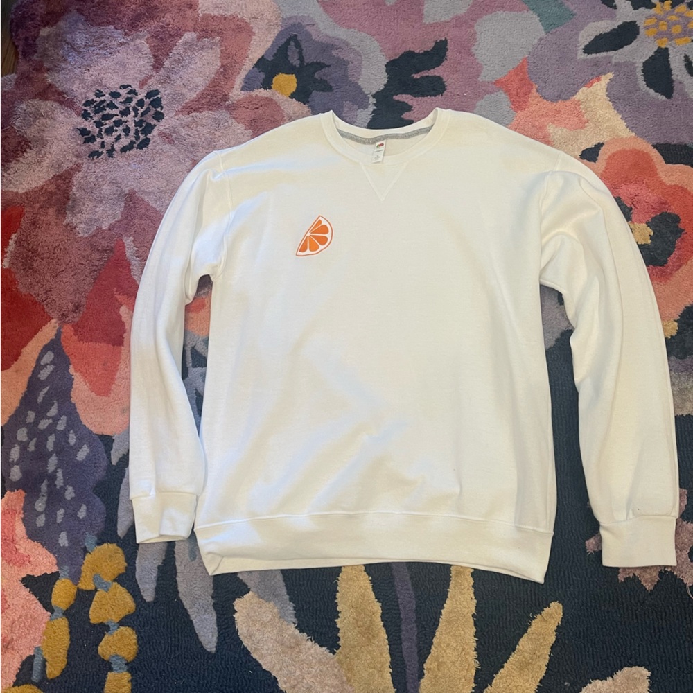 NWOT White crewneck sweatshirt with orange slice patch